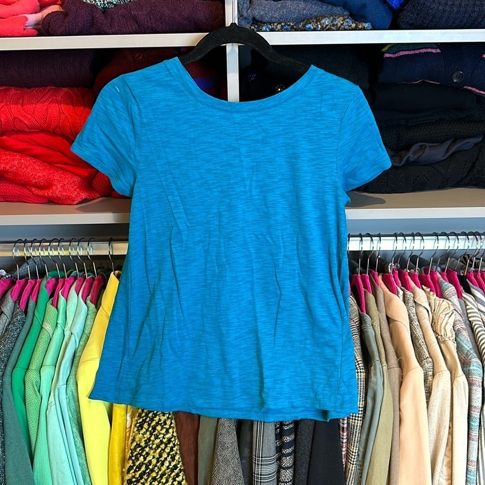 Loft turquoise short sleeve scoop neck tie back top size XS